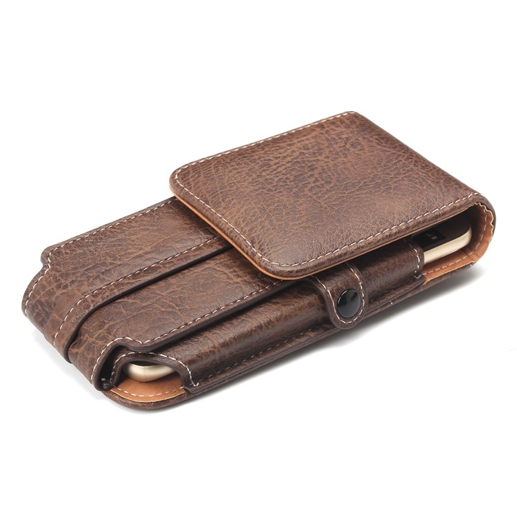 Ranuras de Bucle de Cinturón Bolsa de Molde de Cuero Vertical Para Iphone 7 Más/ 6s Más Etc., Tamaño 159 x 78 x 10 mm - Marron Oscuro-6