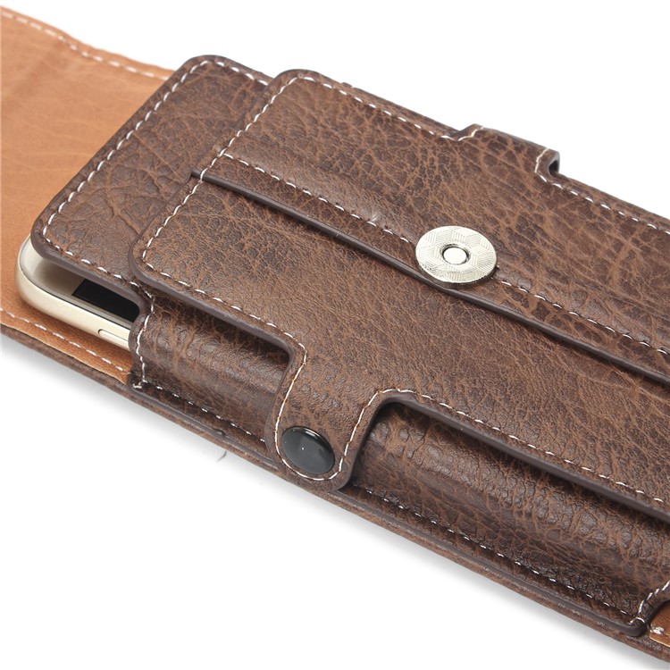 Belt Loop Card Slots Vertical Leather Holster Pouch for iPhone 7 Plus/ 6s Plus Etc, Size 159 x 78 x 10mm - Dark Brown-7