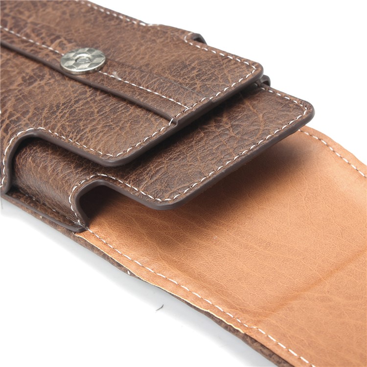 Belt Loop Card Slots Vertical Leather Holster Pouch for iPhone 7 Plus/ 6s Plus Etc, Size 159 x 78 x 10mm - Dark Brown-8