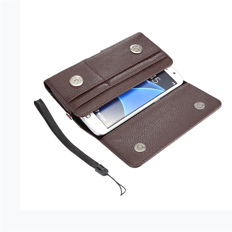 Litchi Texture Leather Pouch Case Holster for Samsung Galaxy S7 edge/Huawei P9 Plus - Brown-6