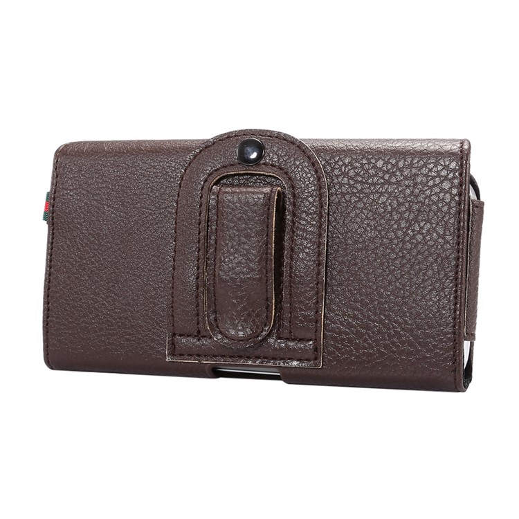 Litchi Leather Wallet Belt Clip Case with Hand Strap for iPhone X/8 Samsung S9 S8 S7/Huawei P9 Etc - Brown-2
