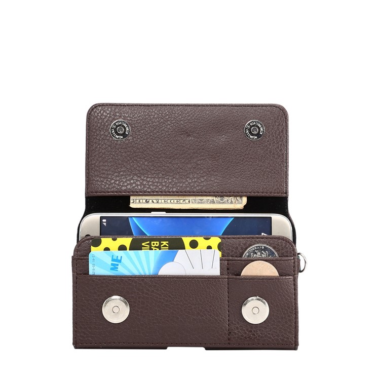 Litchi Leather Wallet Belt Clip Case with Hand Strap for iPhone X/8 Samsung S9 S8 S7/Huawei P9 Etc - Brown-3