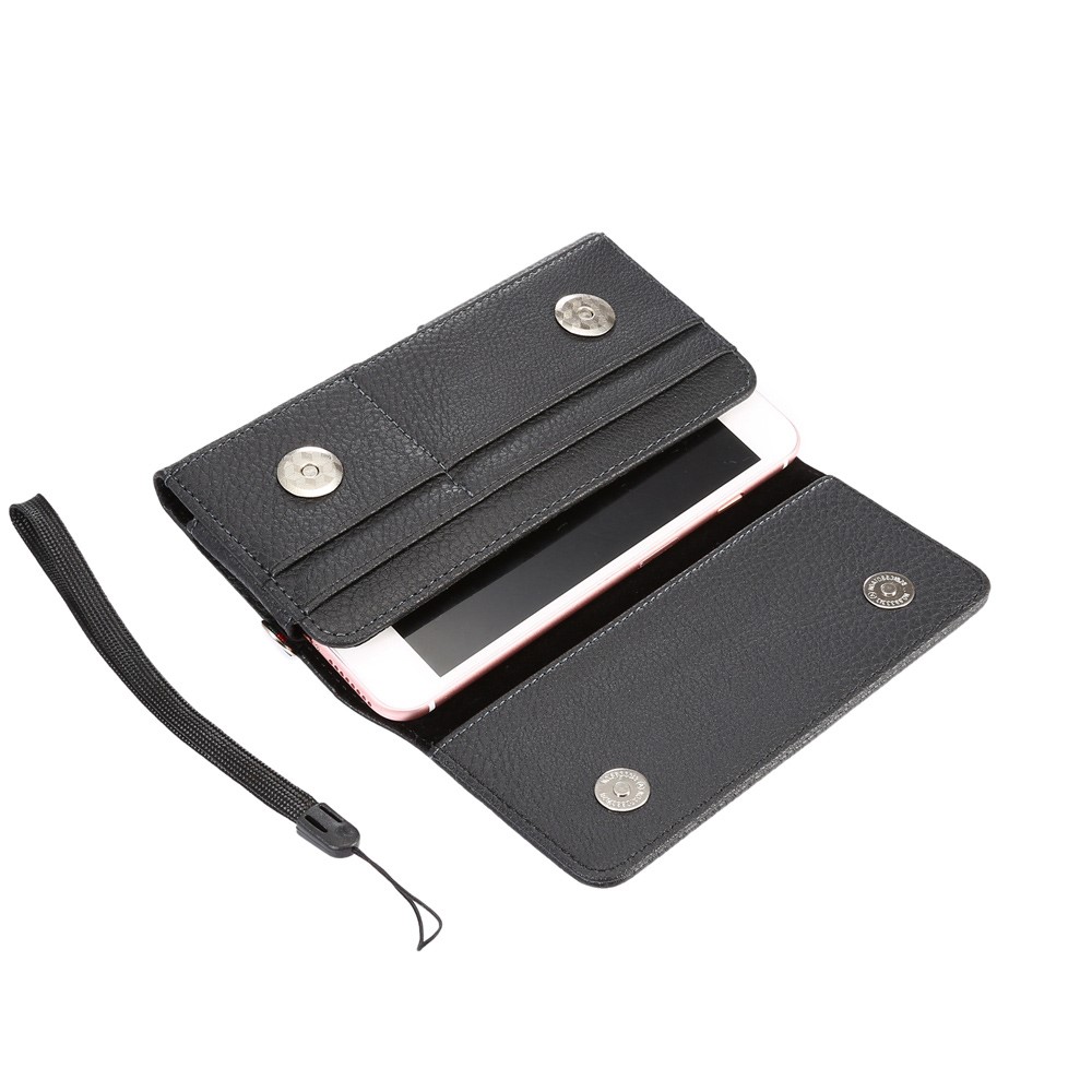 Étui Portefeuille En Cuir Litchi Étui Pour Iphone 8 Plus / 7 Plus / Samsung Note 8 / S9 + / S8 + - Noir-4