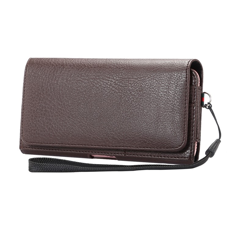 Litchi Leather Coin/Card Slots Holster Pouch for iPhone 8 Plus/7 Plus/Samsung Note 8/S9+/S8+ - Brown-1