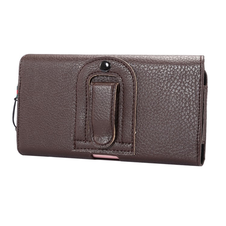 Litchi Leather Coin/Card Slots Holster Pouch for iPhone 8 Plus/7 Plus/Samsung Note 8/S9+/S8+ - Brown-2
