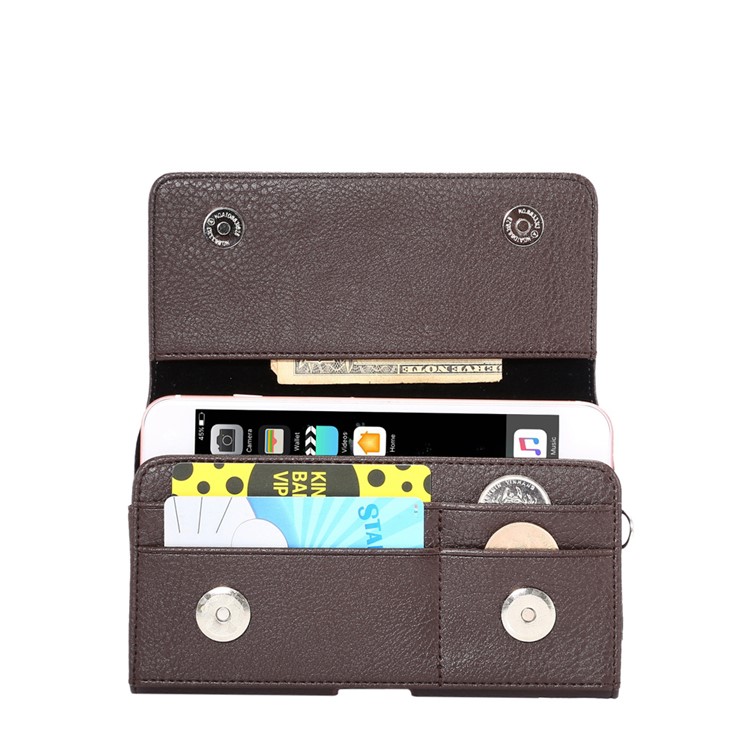 Litchi Leather Coin/Card Slots Holster Pouch for iPhone 8 Plus/7 Plus/Samsung Note 8/S9+/S8+ - Brown-3
