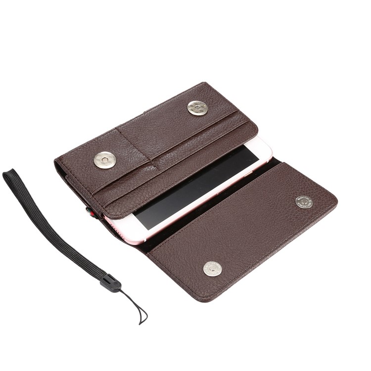 Litchi Leather Coin/Card Slots Holster Pouch for iPhone 8 Plus/7 Plus/Samsung Note 8/S9+/S8+ - Brown-4