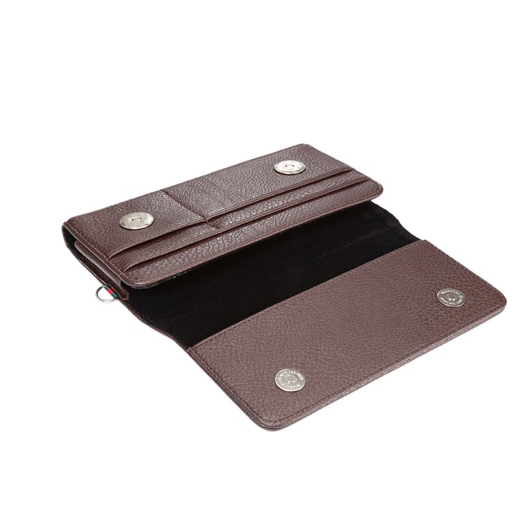 Litchi Leather Coin/Card Slots Holster Pouch for iPhone 8 Plus/7 Plus/Samsung Note 8/S9+/S8+ - Brown-5