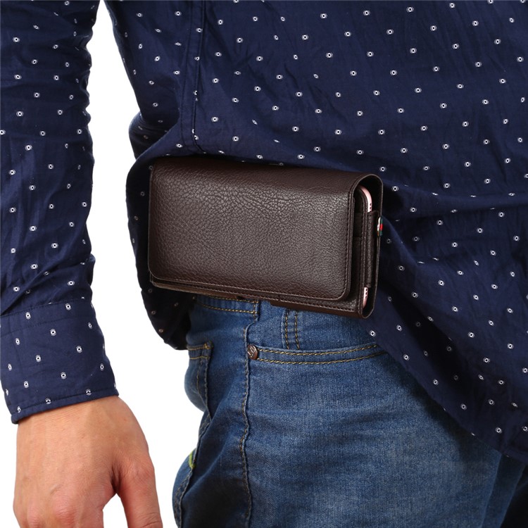Litchi Leather Coin/Card Slots Holster Pouch for iPhone 8 Plus/7 Plus/Samsung Note 8/S9+/S8+ - Brown-6