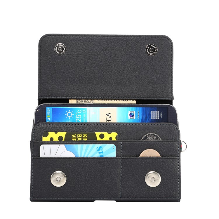 Litchi Korn Holster Tasche Für Samsung Mega 6.3 I9200 / Mega 5.8 I9150 - Schwarz-3
