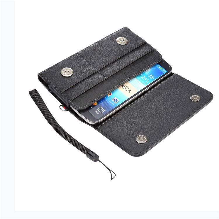 Litchi Korn Holster Tasche Für Samsung Mega 6.3 I9200 / Mega 5.8 I9150 - Schwarz-4