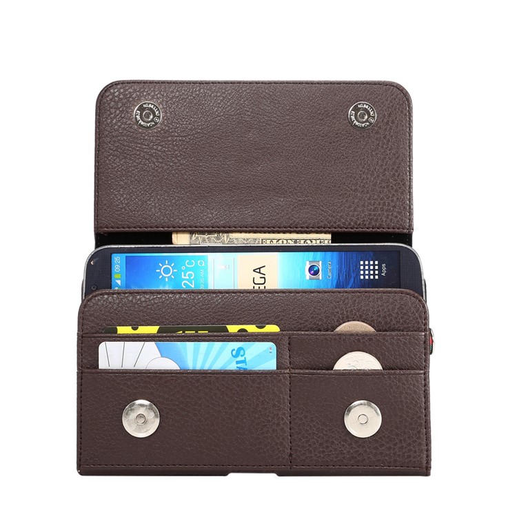 Litchi Grain Leather Holster Bag Case for Samsung Mega 6.3 I9200/Mega 5.8 I9150 - Brown-3