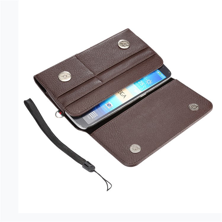 Litchi Grain Leather Holster Bag Case for Samsung Mega 6.3 I9200/Mega 5.8 I9150 - Brown-4