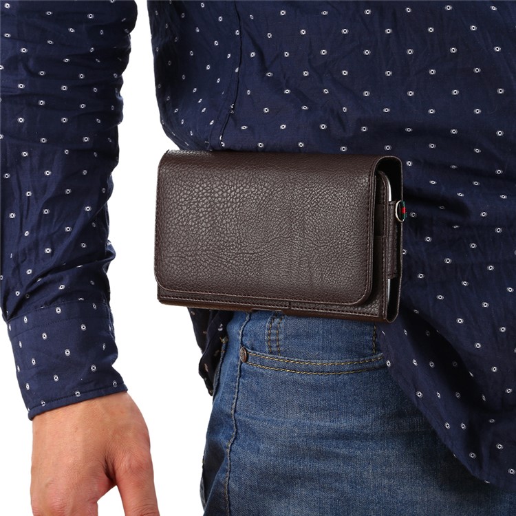 Litchi Grain Leather Holster Bag Case for Samsung Mega 6.3 I9200/Mega 5.8 I9150 - Brown-6