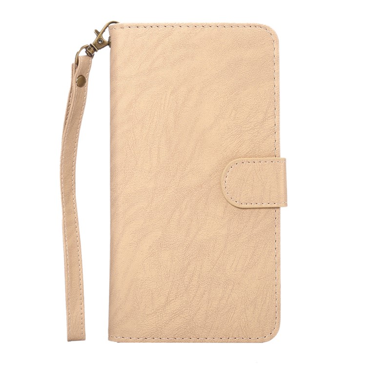 A1 Universal Leather Wallet Mobile Phone Case for Samsung Galaxy S9+/S8+/Note 8 with Lanyard - Apricot-1