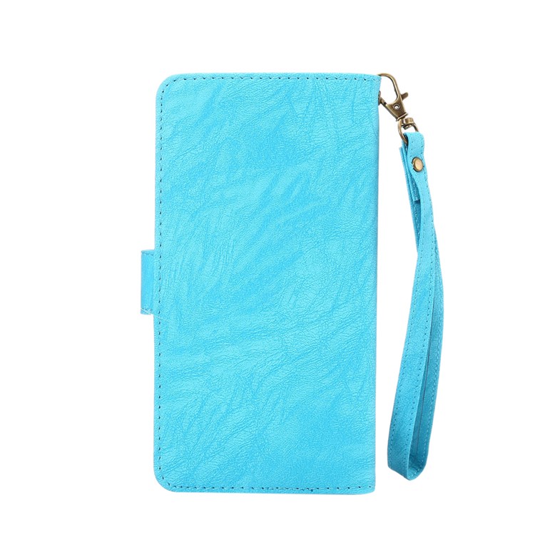 A1 Universal Leather Wallet Cell Phone Cover for Samsung Galaxy S9+/S8+/Note 8 Etc with Lanyard - Blue-2