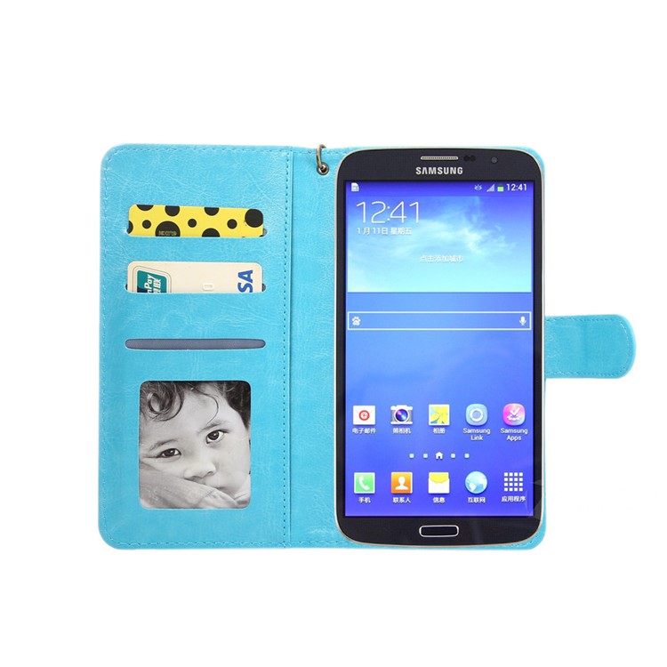 A1 Universal Leather Wallet Cell Phone Cover for Samsung Galaxy S9+/S8+/Note 8 Etc with Lanyard - Blue-3