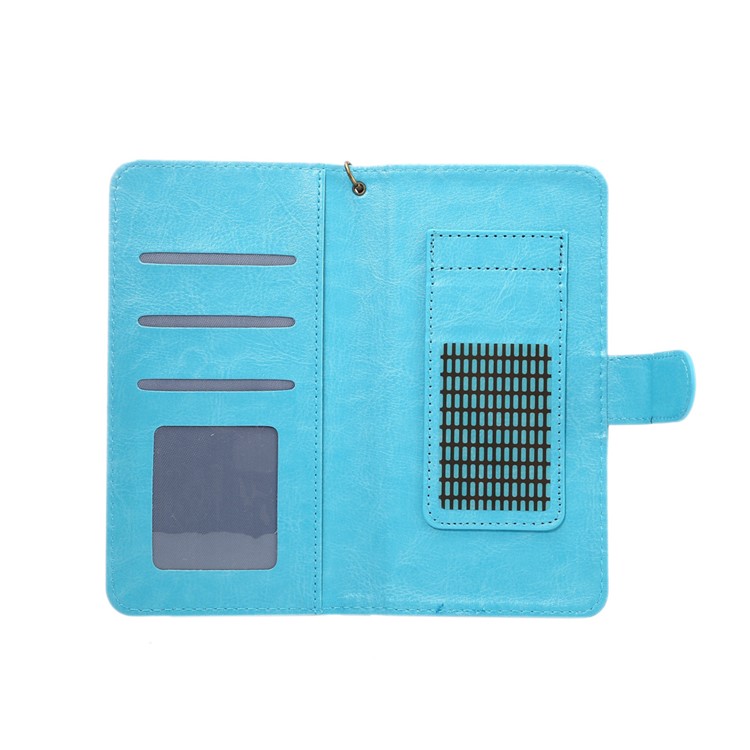 A1 Universal Leather Wallet Cell Phone Cover for Samsung Galaxy S9+/S8+/Note 8 Etc with Lanyard - Blue-4