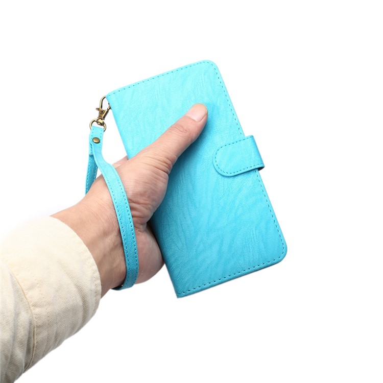 A1 Universal Leather Wallet Cell Phone Cover for Samsung Galaxy S9+/S8+/Note 8 Etc with Lanyard - Blue-7