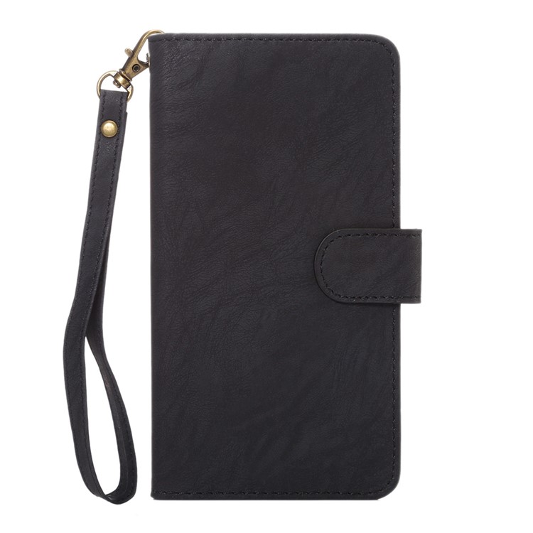 Texture Leather Wallet Universal Mobile Case with Strap for Samsung S9 S8, Outer Size: 15.7x8x1.8cm - Black-1