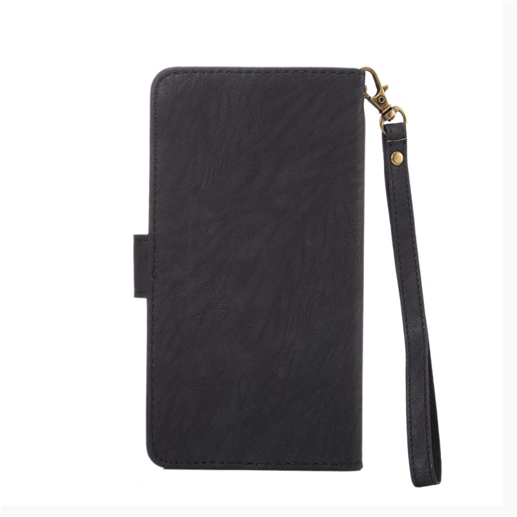 Texture Leather Wallet Universal Mobile Case with Strap for Samsung S9 S8, Outer Size: 15.7x8x1.8cm - Black-2