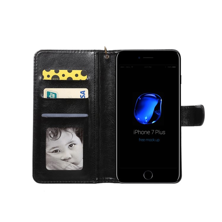 Texture Leather Wallet Universal Mobile Case with Strap for Samsung S9 S8, Outer Size: 15.7x8x1.8cm - Black-3