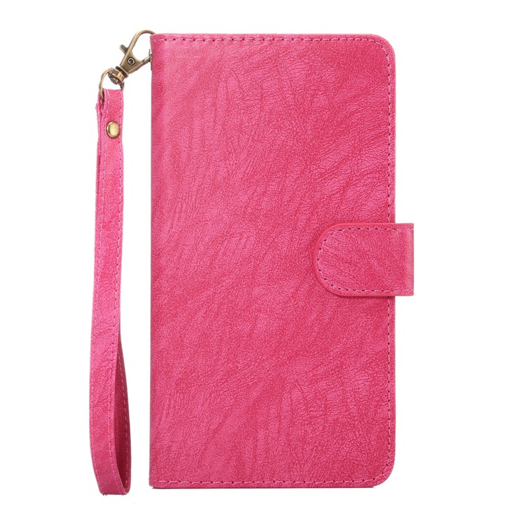 Texture Leather Universal Wallet Mobile Case with Strap for Samsung S9 S8, Outer Size: 15.7x8x1.8cm - Rose-1