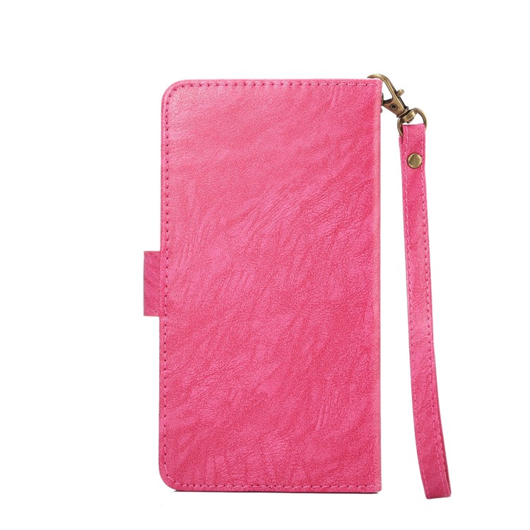 Texture Leather Universal Wallet Mobile Case with Strap for Samsung S9 S8, Outer Size: 15.7x8x1.8cm - Rose-2