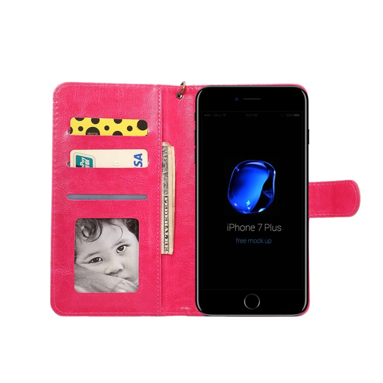 Texture Leather Universal Wallet Mobile Case with Strap for Samsung S9 S8, Outer Size: 15.7x8x1.8cm - Rose-3