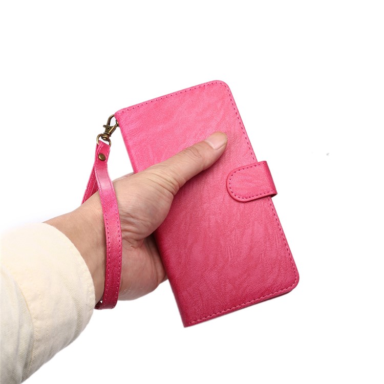 Texture Leather Universal Wallet Mobile Case with Strap for Samsung S9 S8, Outer Size: 15.7x8x1.8cm - Rose-7