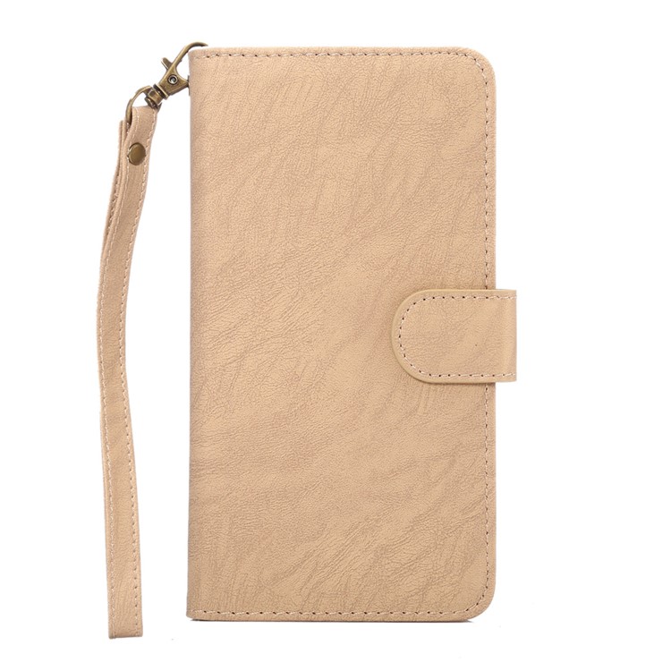 Texture Leather Wallet Universal Phone Case with Strap for Samsung S9 S8, Outer Size: 15.7x8x1.8cm - Apricot-1