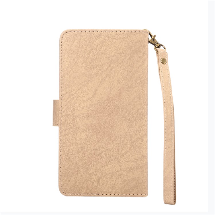 Texture Leather Wallet Universal Phone Case with Strap for Samsung S9 S8, Outer Size: 15.7x8x1.8cm - Apricot-2