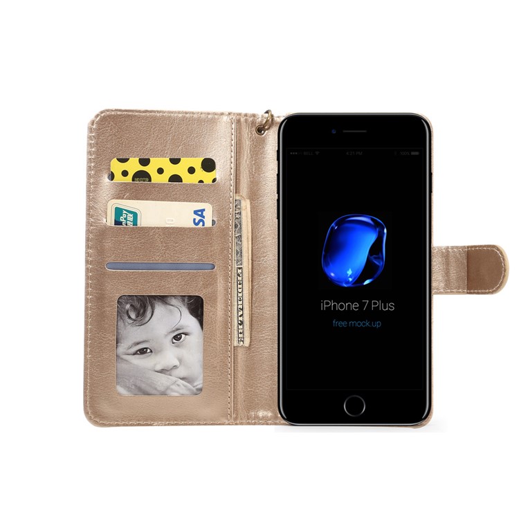 Texture Leather Wallet Universal Phone Case with Strap for Samsung S9 S8, Outer Size: 15.7x8x1.8cm - Apricot-3
