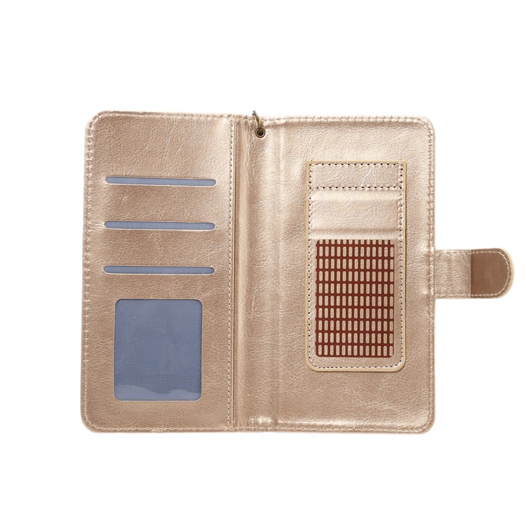 Texture Leather Wallet Universal Phone Case with Strap for Samsung S9 S8, Outer Size: 15.7x8x1.8cm - Apricot-4