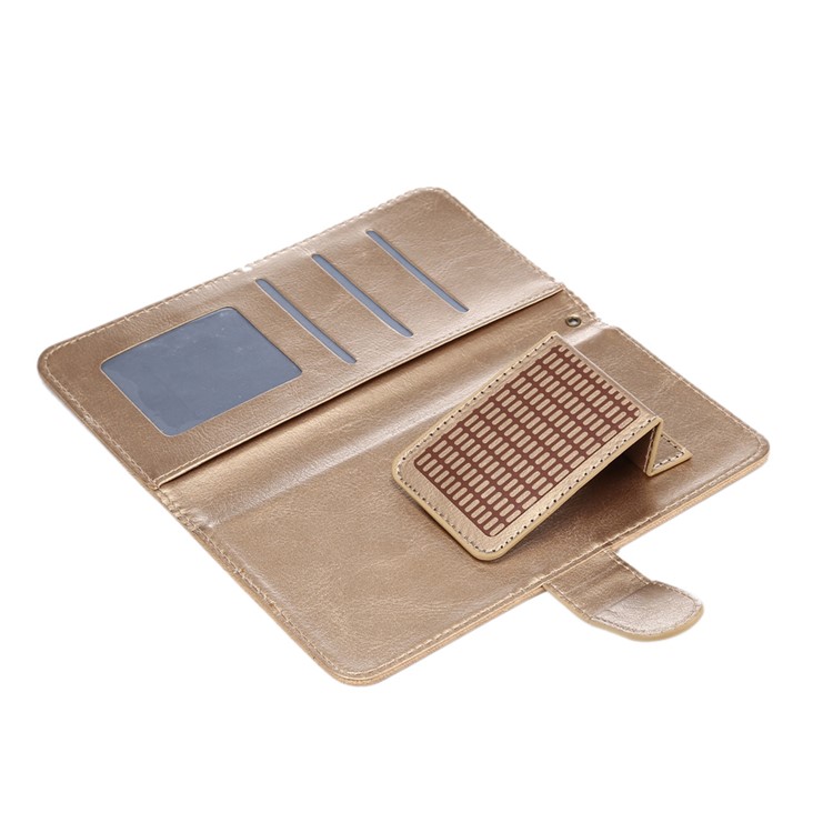 Texture Leather Wallet Universal Phone Case with Strap for Samsung S9 S8, Outer Size: 15.7x8x1.8cm - Apricot-5