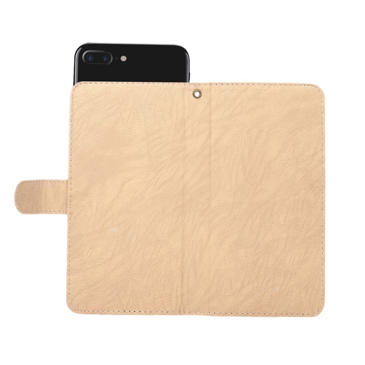 Texture Leather Wallet Universal Phone Case with Strap for Samsung S9 S8, Outer Size: 15.7x8x1.8cm - Apricot-6