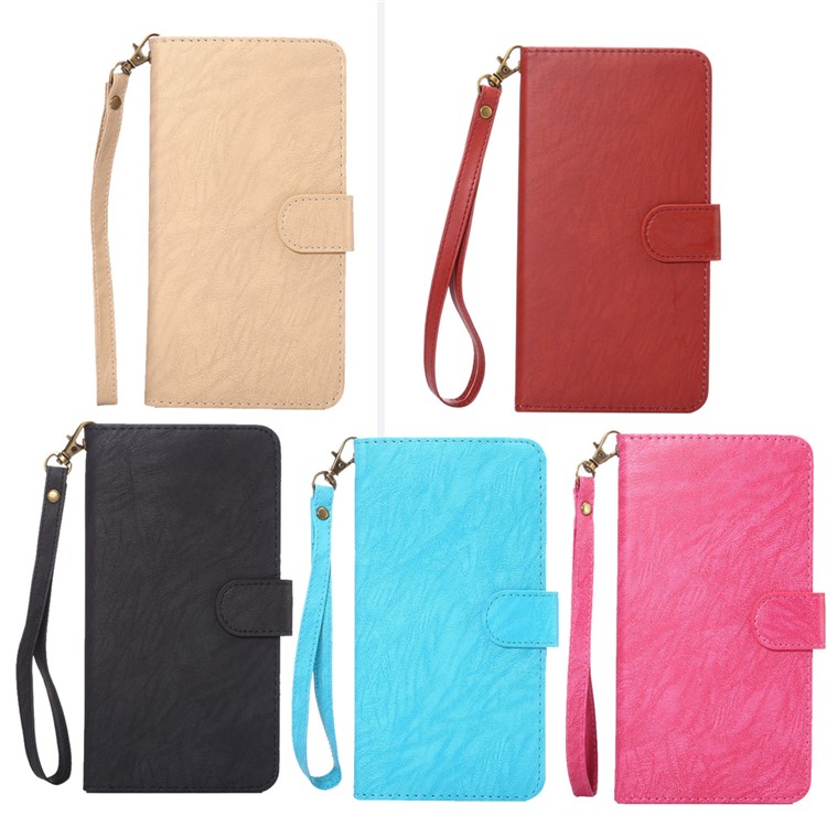 Texture Leather Wallet Universal Phone Case with Strap for Samsung S9 S8, Outer Size: 15.7x8x1.8cm - Apricot-8