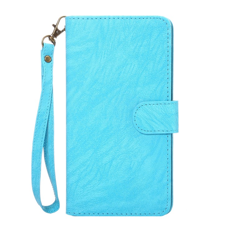 Texture Leather Wallet Universal Mobile Cover with Strap for Samsung S9 S8, Outer Size: 15.7x8x1.8cm - Blue-1