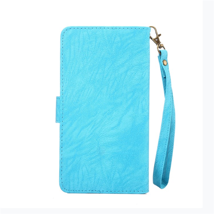 Texture Leather Wallet Universal Mobile Cover with Strap for Samsung S9 S8, Outer Size: 15.7x8x1.8cm - Blue-2