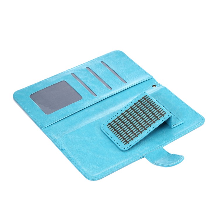 Texture Leather Wallet Universal Mobile Cover with Strap for Samsung S9 S8, Outer Size: 15.7x8x1.8cm - Blue-5