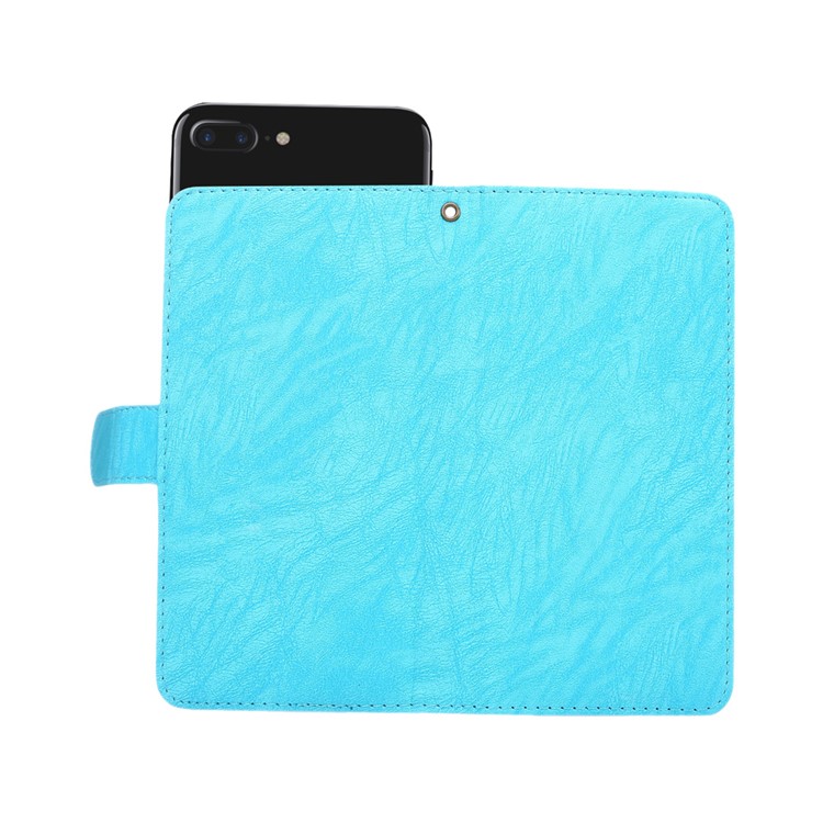 Texture Leather Wallet Universal Mobile Cover with Strap for Samsung S9 S8, Outer Size: 15.7x8x1.8cm - Blue-6