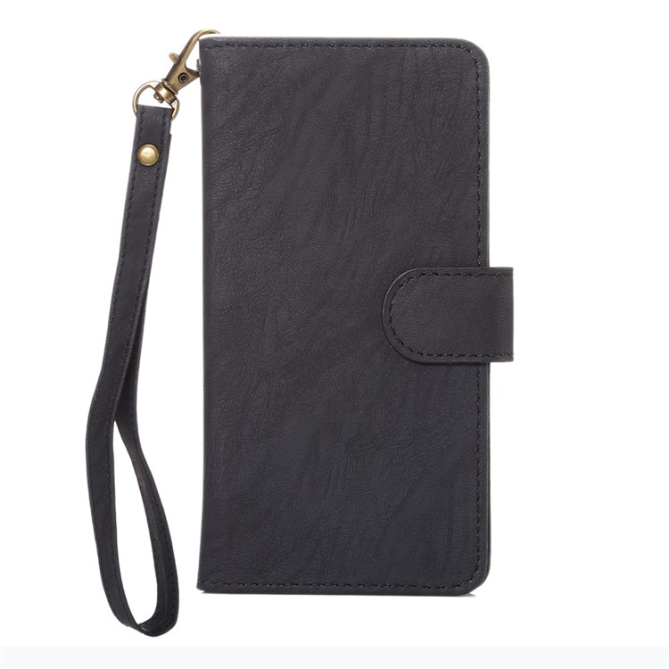 Texture Leather Wallet Universal Mobile Case with Strap for iPhone X/8, Outer Size: 14.5x7.5x1.8cm - Black-1