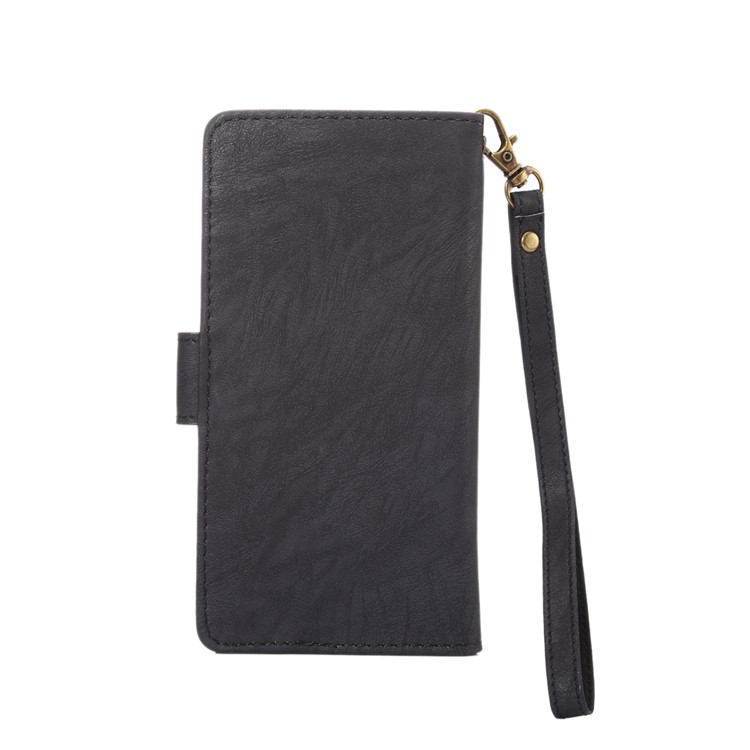 Texture Leather Wallet Universal Mobile Case with Strap for iPhone X/8, Outer Size: 14.5x7.5x1.8cm - Black-2