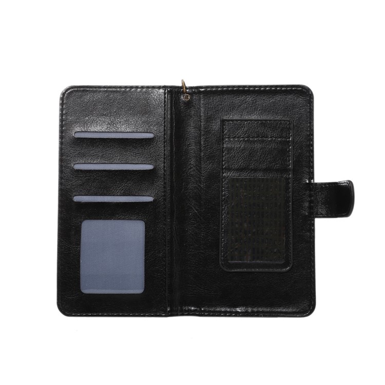 Texture Leather Wallet Universal Mobile Case with Strap for iPhone X/8, Outer Size: 14.5x7.5x1.8cm - Black-4
