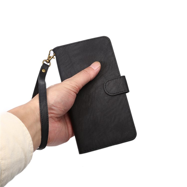 Texture Leather Wallet Universal Mobile Case with Strap for iPhone X/8, Outer Size: 14.5x7.5x1.8cm - Black-7