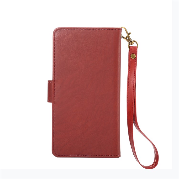Texture Leather Wallet Universal Mobile Cover with Strap for iPhone X/8, Outer Size: 14.5x7.5x1.8cm - Red-2