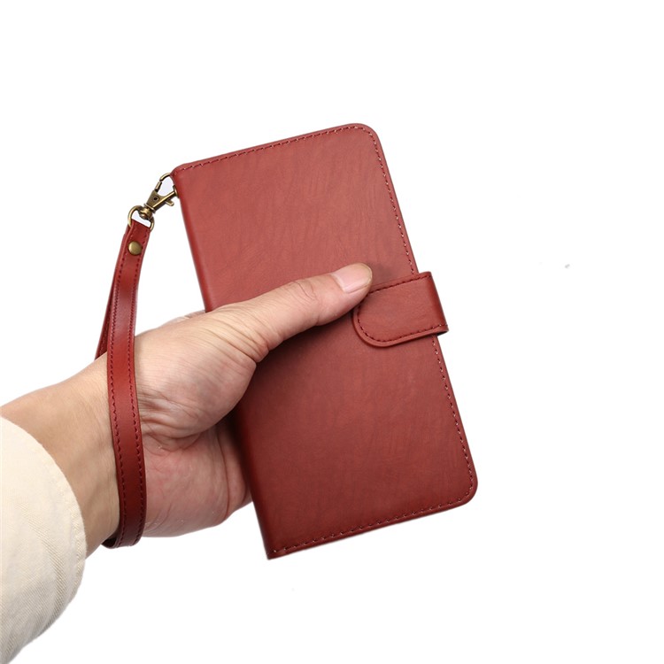 Texture Leather Wallet Universal Mobile Cover with Strap for iPhone X/8, Outer Size: 14.5x7.5x1.8cm - Red-7