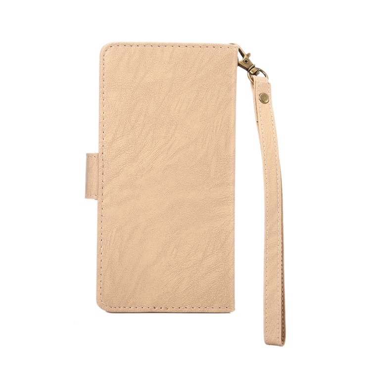 Texture Leather Wallet Universal Mobile Casing with Strap for iPhone X/8, Outer Size: 14.5x7.5x1.8cm - Apricot-2