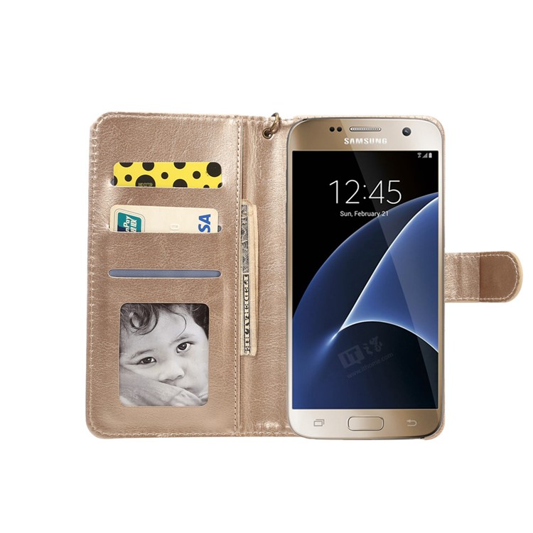 Texture Leather Wallet Universal Mobile Casing with Strap for iPhone X/8, Outer Size: 14.5x7.5x1.8cm - Apricot-3