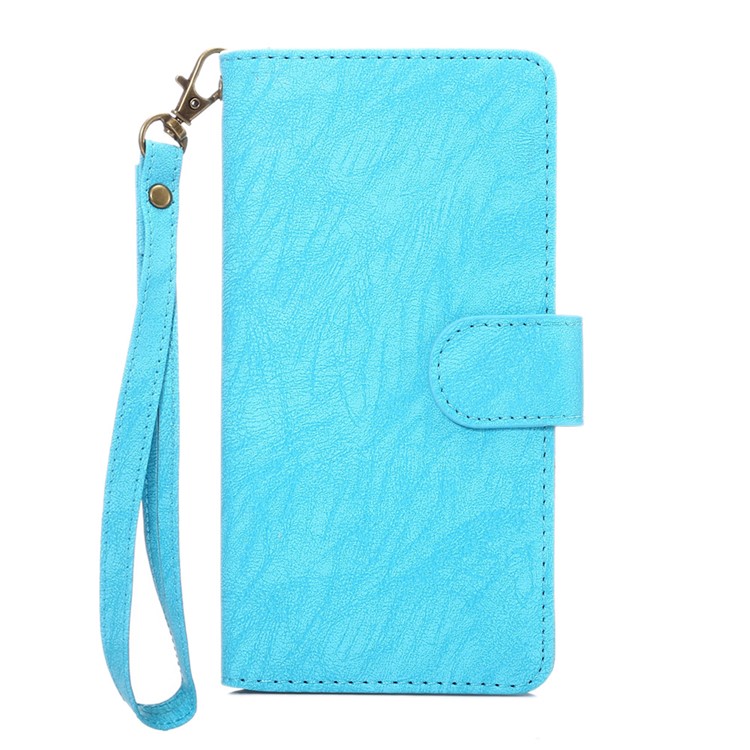 Texture Leather Universal Wallet Case with Strap for iPhone X/8, Outer Size: 14.5x7.5x1.8cm - Blue-1